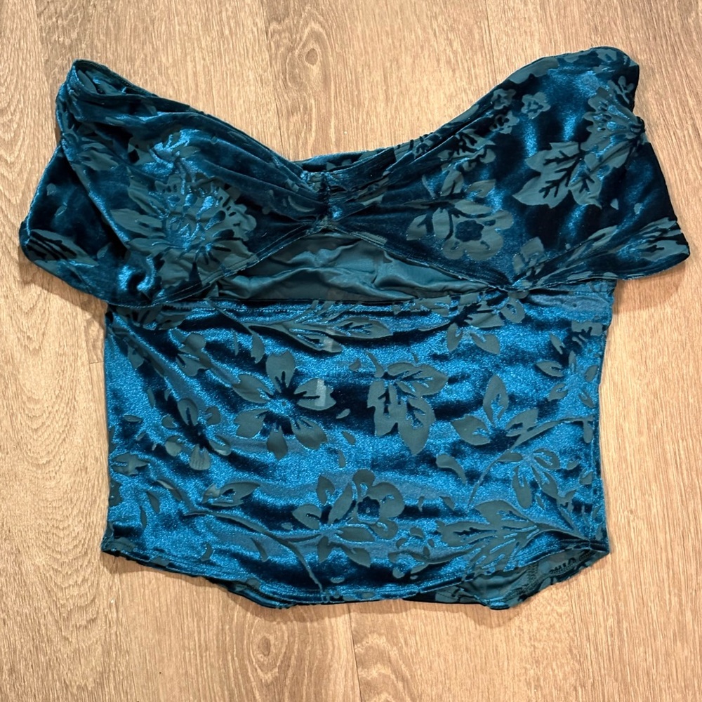 Free People Blue Ruched Off The Shoulder Blouse
